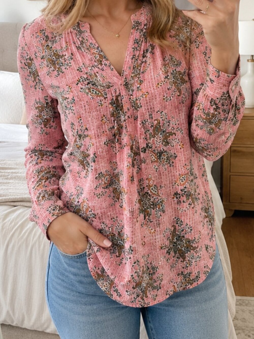 Veronica Beard Lowell Printed V-Neck Blouse